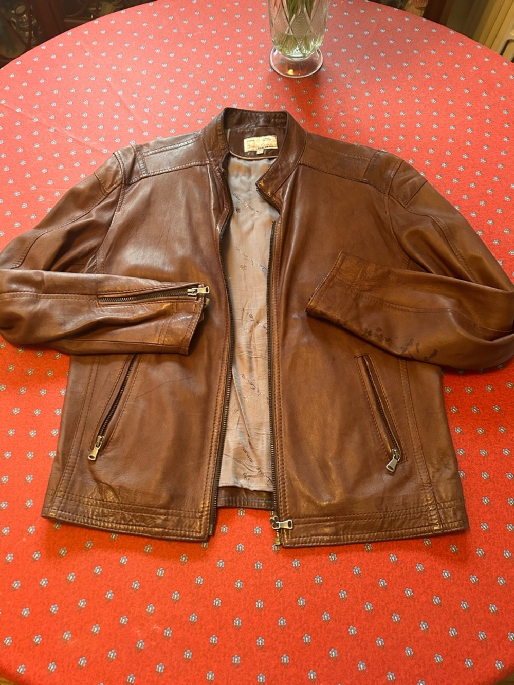 Bespoke Italian from Florence calf skin Men’s Brown.  Leather Zip Bomber Jacket